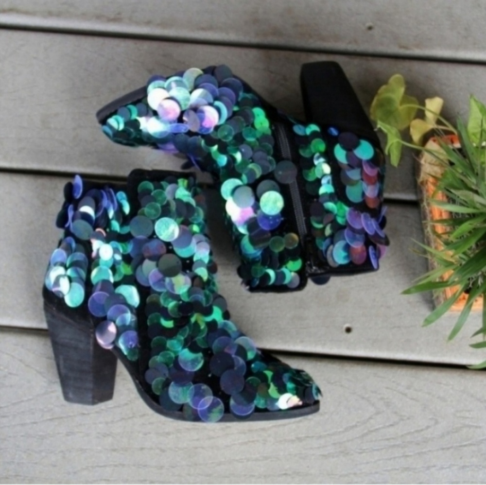 Free People Out Until Dawn Sequin Party Booties sz 38